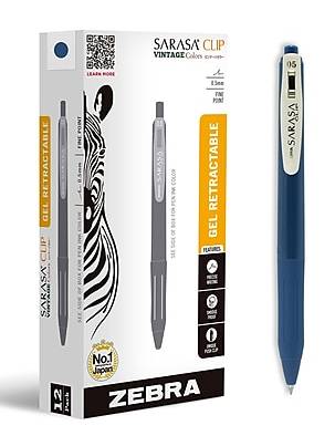 Zebra Sarasa Clip Vintage Retractable Pen, Fine Point, 0.5mm Blue Ink, Dozen (47960)