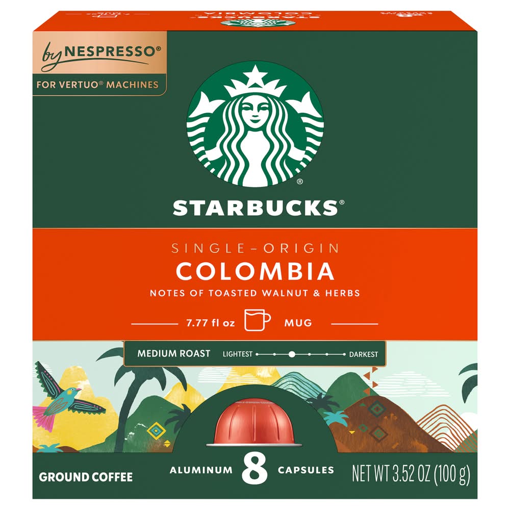 Starbucks Single Origin Colombia Medium Roast Ground Coffee Capsules (3.52 oz, 8 ct)
