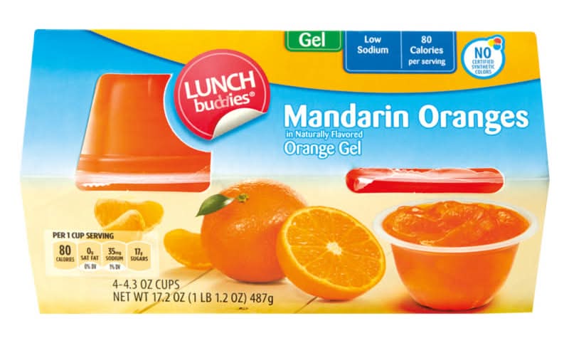 Lunch Buddies Fruit Gel Cups, Mandarin Orange (4 x 4.3 oz)
