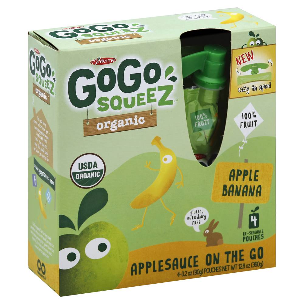 GoGo squeeZ Organic Applesauce on the Go, Apple-Banana, (12.8 oz, 4 ct)