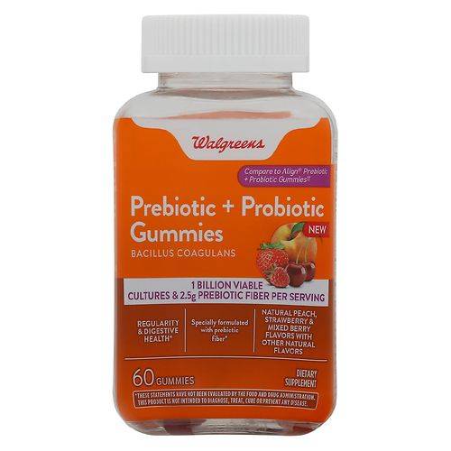 Walgreens Prebiotic + Probiotic Gummies Peach, Strawberry & Mixed Berry - 60.0 ea