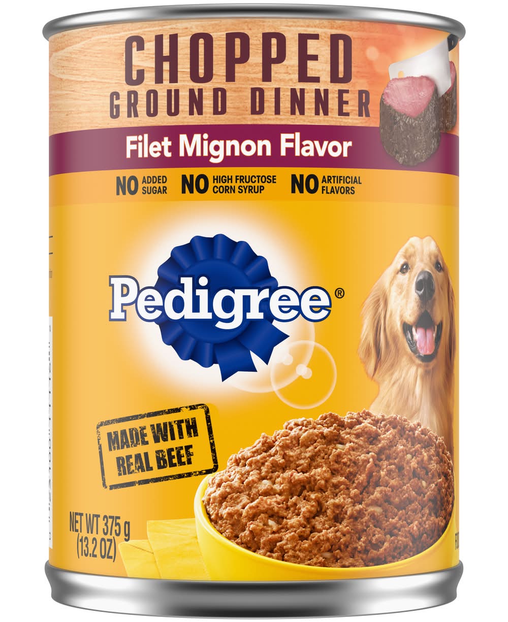 Pedigree Chopped Ground Dinner Soft Wet Adult Dog Food, Filet Mignon (13.2 oz)