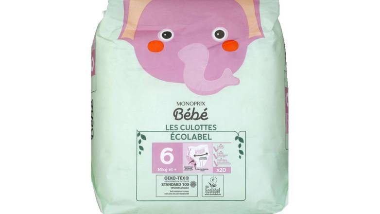 Monoprix Bebe Culotte Ecolabel Taille 6, 16kg et + Le paquet de 20