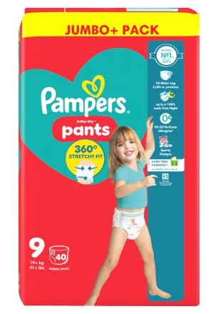 Pampers 9, Baby Dry Nappy Pants Jumbo pack (40 pack)