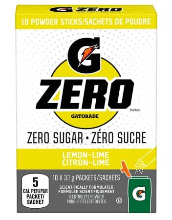 Gatorade Zero Sugar Electrolyte Powder, Lemon-Lime (10 x 3.1 g)