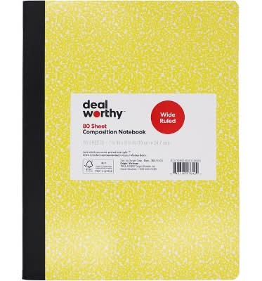 Dealworthy Composition Wide Ruled Notebook, 7.5x9.75 in, Yellow
