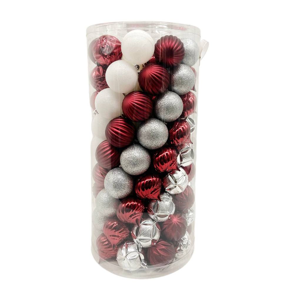 Holiday Living 101-count Multi Red and Silver Shatterproof Ornament Set | 014-983-3