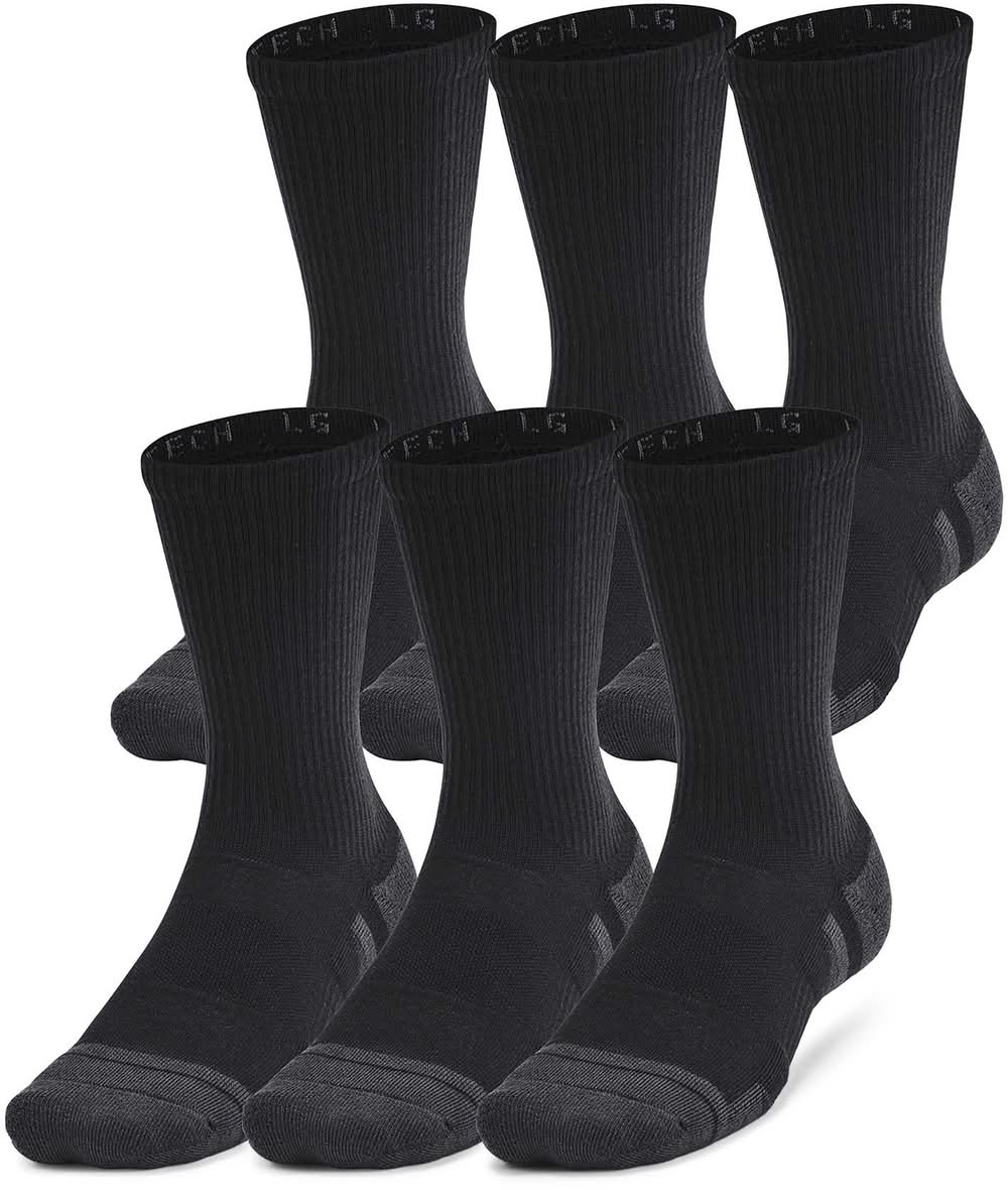 Under Armour Unisex UA Performance Tech Crew Socks -  6-Pack (Black/Jet Gray, L)