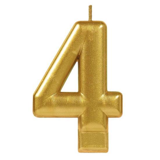 Amscan Numeral #4 Metallic Candle - Gold (unit)