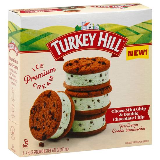 Turkey Hill Choco Mint Chip & Double Chocolate Chip Ice Cream Cookie Sandwich (4ct)