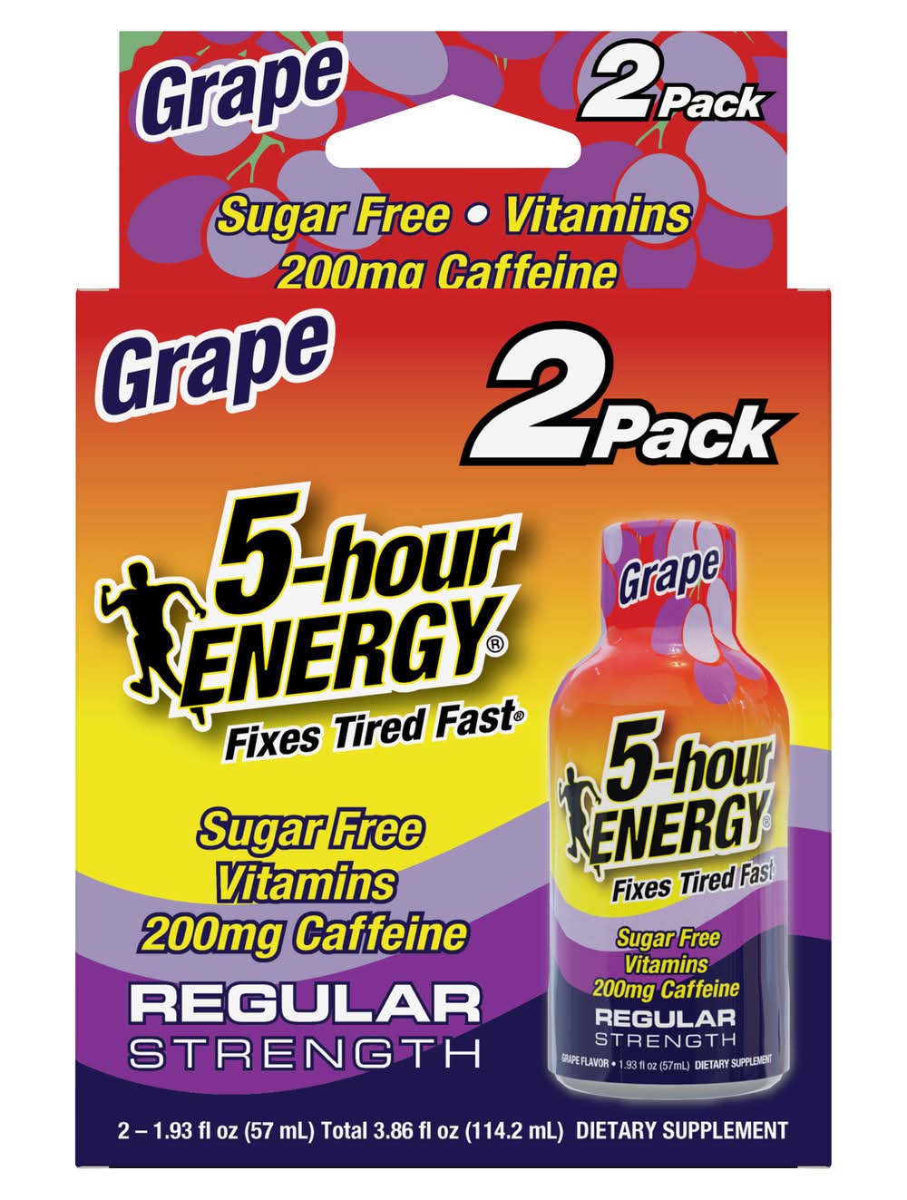 5-Hour Energy Sugar Free Regular Strength Energy Shots With 200 mg, Grape (2 x 1.93 fl oz)
