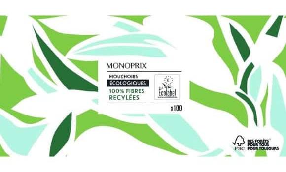 Monoprix Mouchoirs Ecolabel Fibres Recyclees Le Paquet De 100 Mouchoirs
