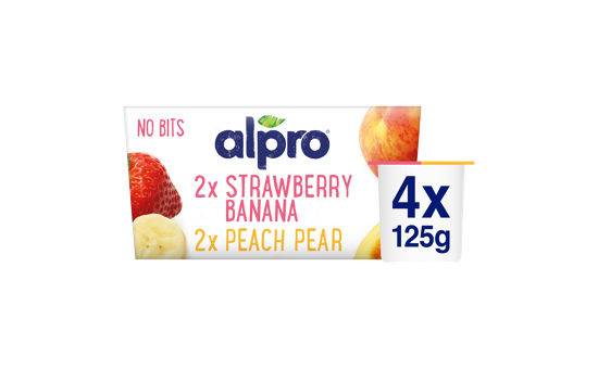 Alpro No Bits Strawberry-Banana & Peach-Pear Yoghurt Alternative 4x125g