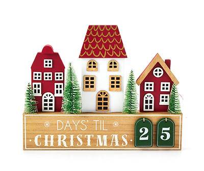 "Days Til Christmas" Village & Trees Countdown Calendar Decor