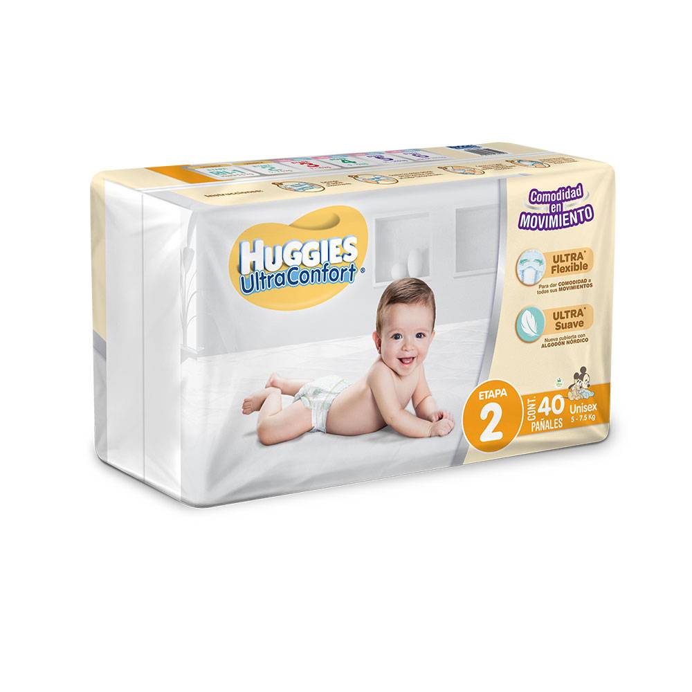 Huggies pañales ultra confort etapa 2 (unisex/etapa 2) (40 un)