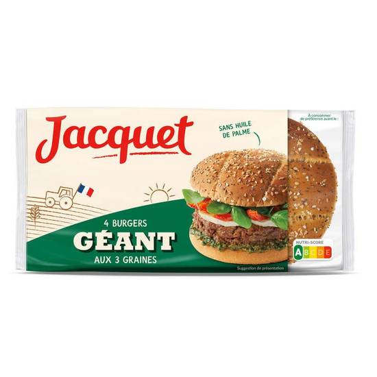 Pain Burger Geant 3 Graines x4 330g JACQUET