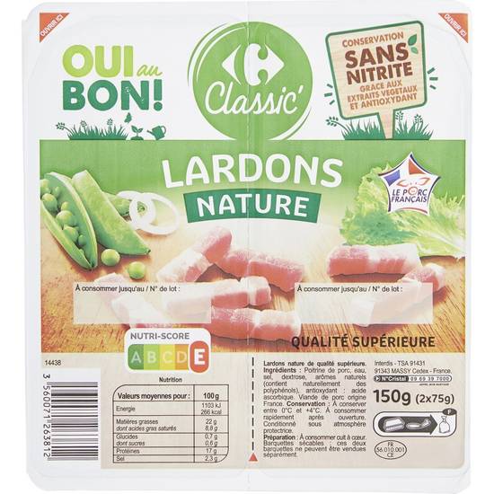 Carrefour Classic' - Lardons nature sans nitrite (2 pièces)