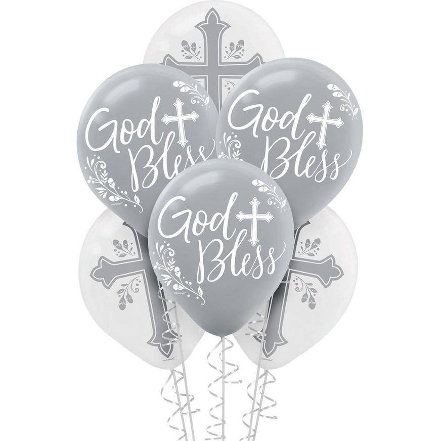Uninflated 15ct, 12in, White Silver Holy Day Latex Balloons