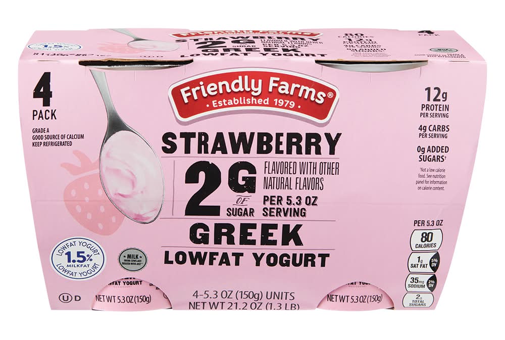 Friendly Farms Low Fat Greek Yogurt, Strawberry (4 x 5.3 oz)