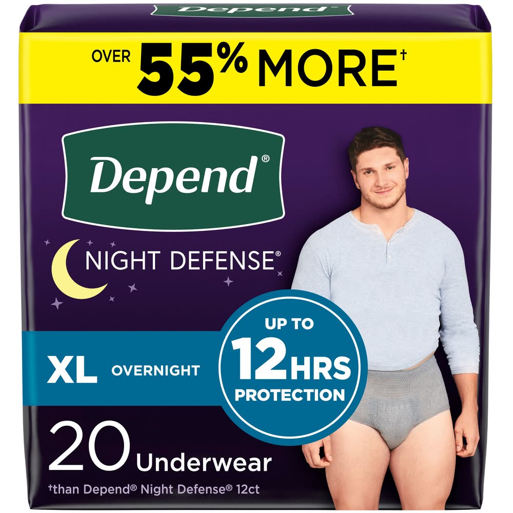 Depend Night Defense Adult Incontinence Underwear For Men, Extra-Large, Grey (20 ct)