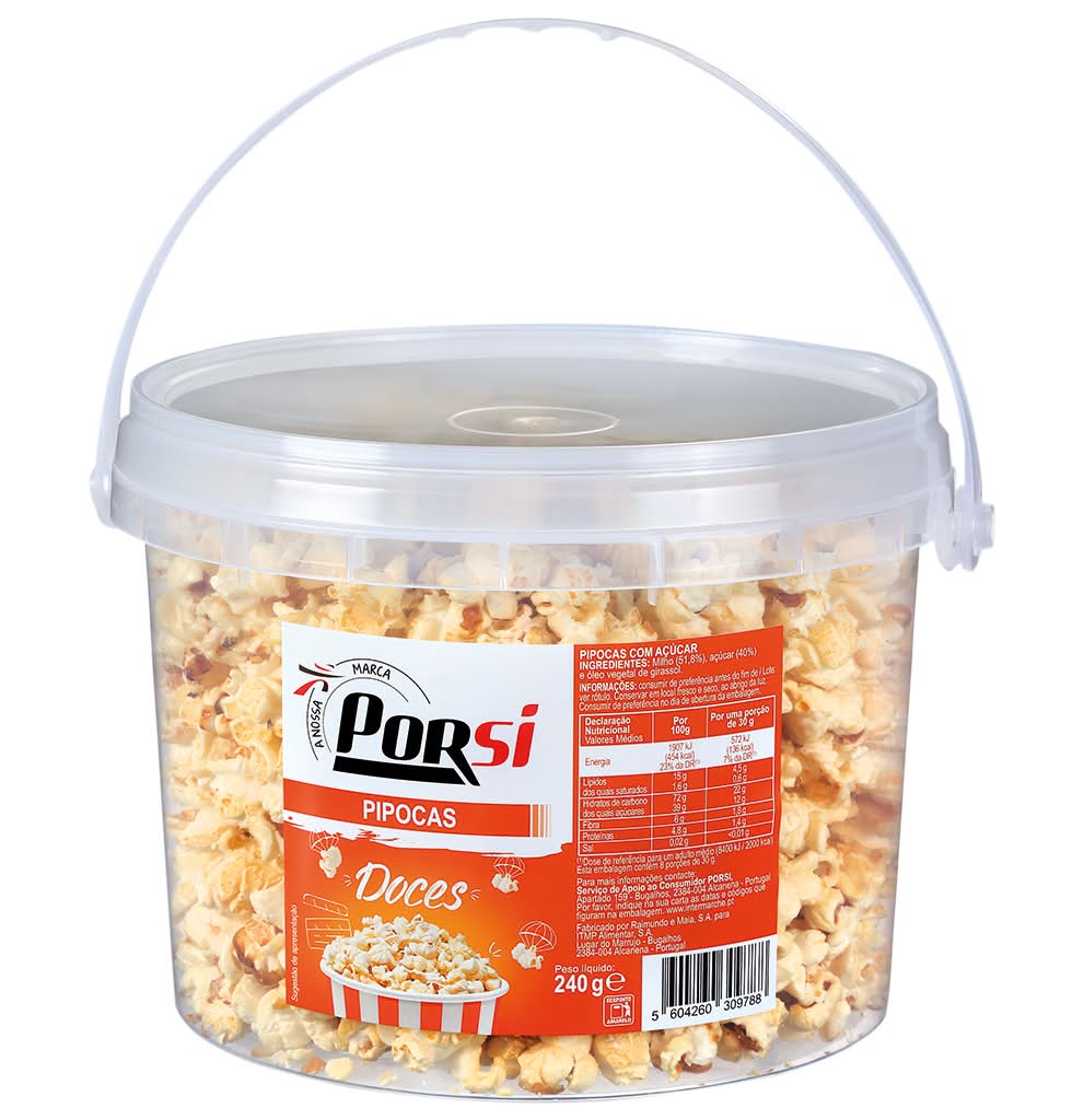 PorSi - Pipocas Doces balde, embalagem de 240g