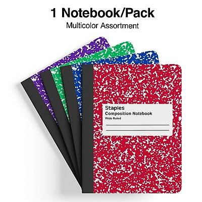 Staples Composition Wide Ruled Notebook, 7.5 In x 9.75 In, Assorted (4 pack)