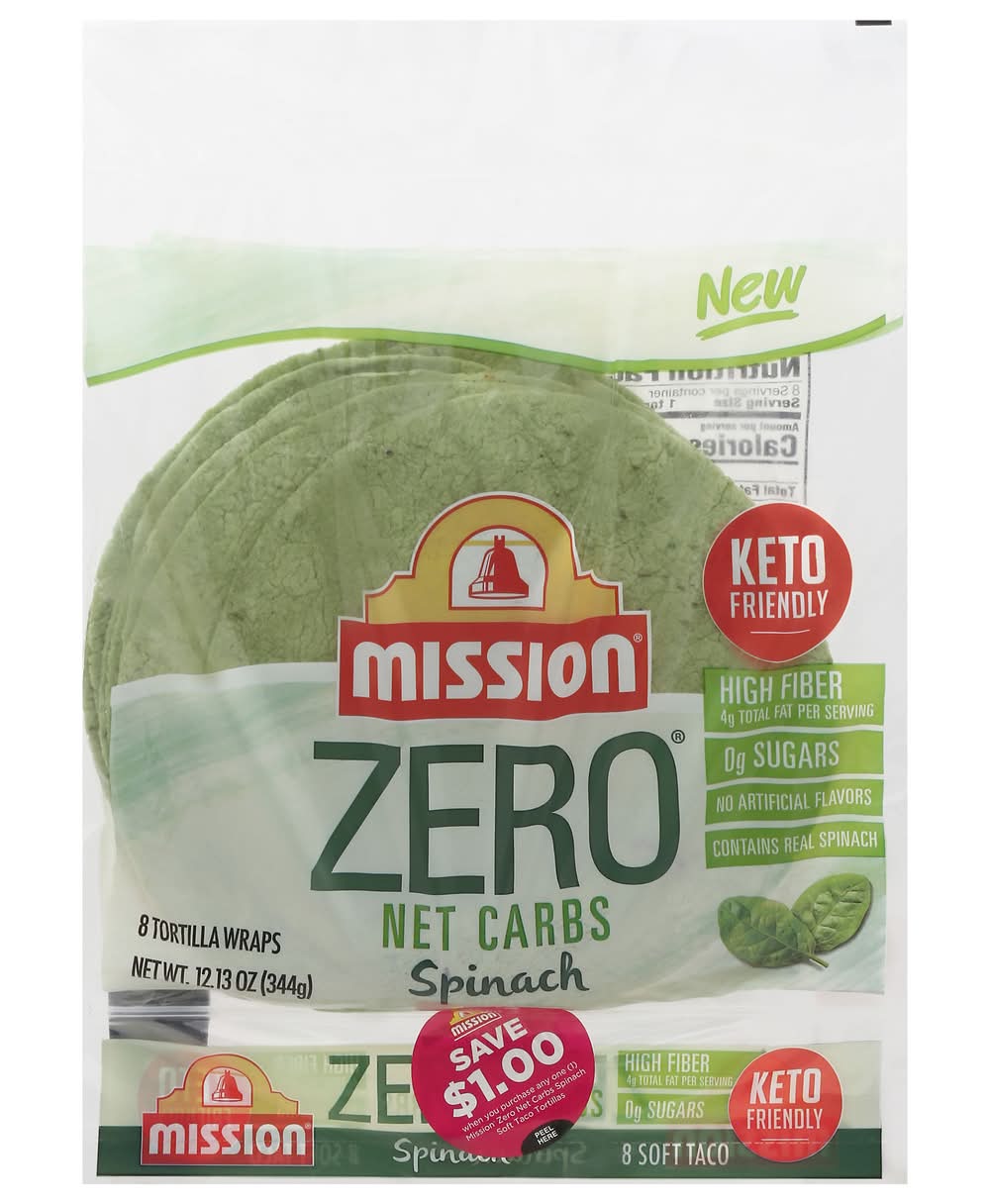 Mission Zero Net Carbs Tortilla Wraps, Spinach (12.13 oz, 8 ct)