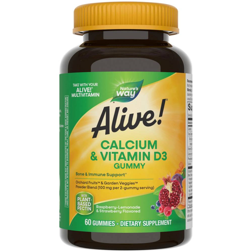 Alive! Calcium Gummies + Vitamin D3 - Fruit & Vegetable Blend (60 Gummies)
