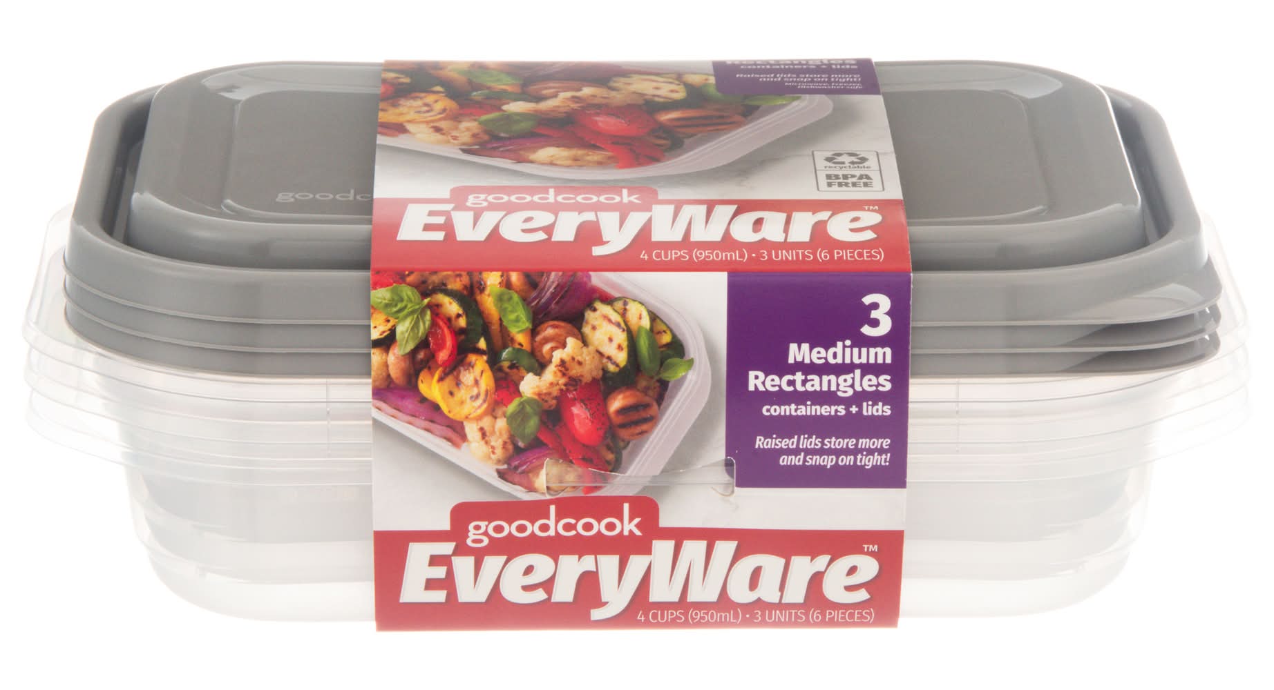 GoodCook Every Ware Rectangle 4 Cups Food Storage Container, Medium (3 ct)