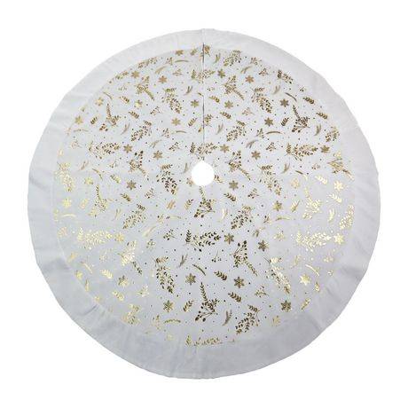 Holiday Time Velvet Glitter Tree Skirt, 48 Inches, White