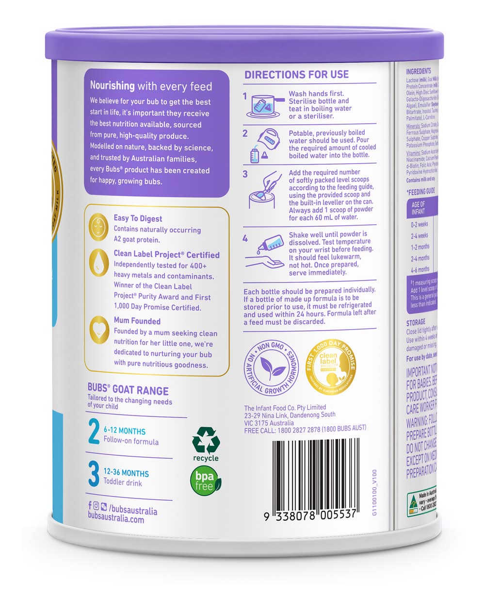 Bubs Easy Digest Goat Milk Infant Formula Delivery Near Me | Order
