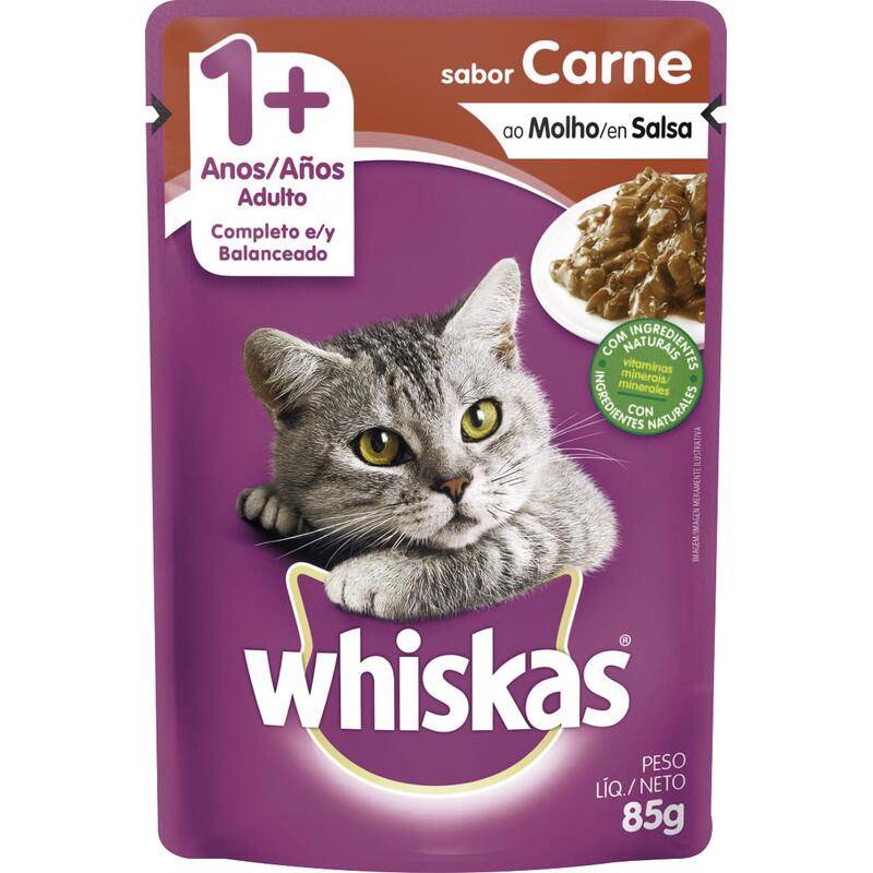 Whiskas Ração úmida sabor carne ao molho para gatos 1+ (85g)