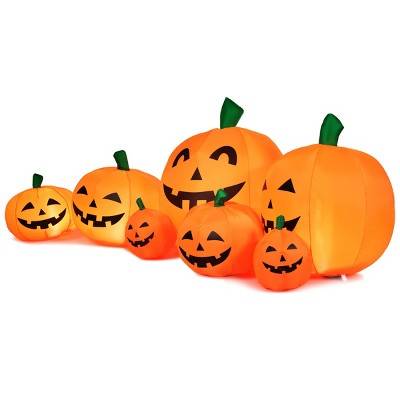 Tangkula 7.5'Air-blow 7 Pumpkins Patch Inflatable Pumpkins Set w/ Energy-saving LED & Adapter Halloween Decoration