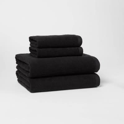 Room Essentials Antimicrobial Bath & Hand Towel Set, Black (4 ct)