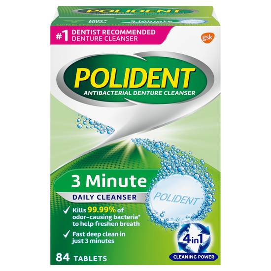 Polident 3 Minute Antibacterial Daily Denture Cleanser Tablets (84 ct)