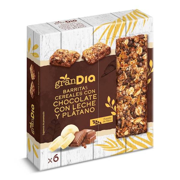 Barritas de cereales plátano y chocolate con leche Gran Dia caja 150 g