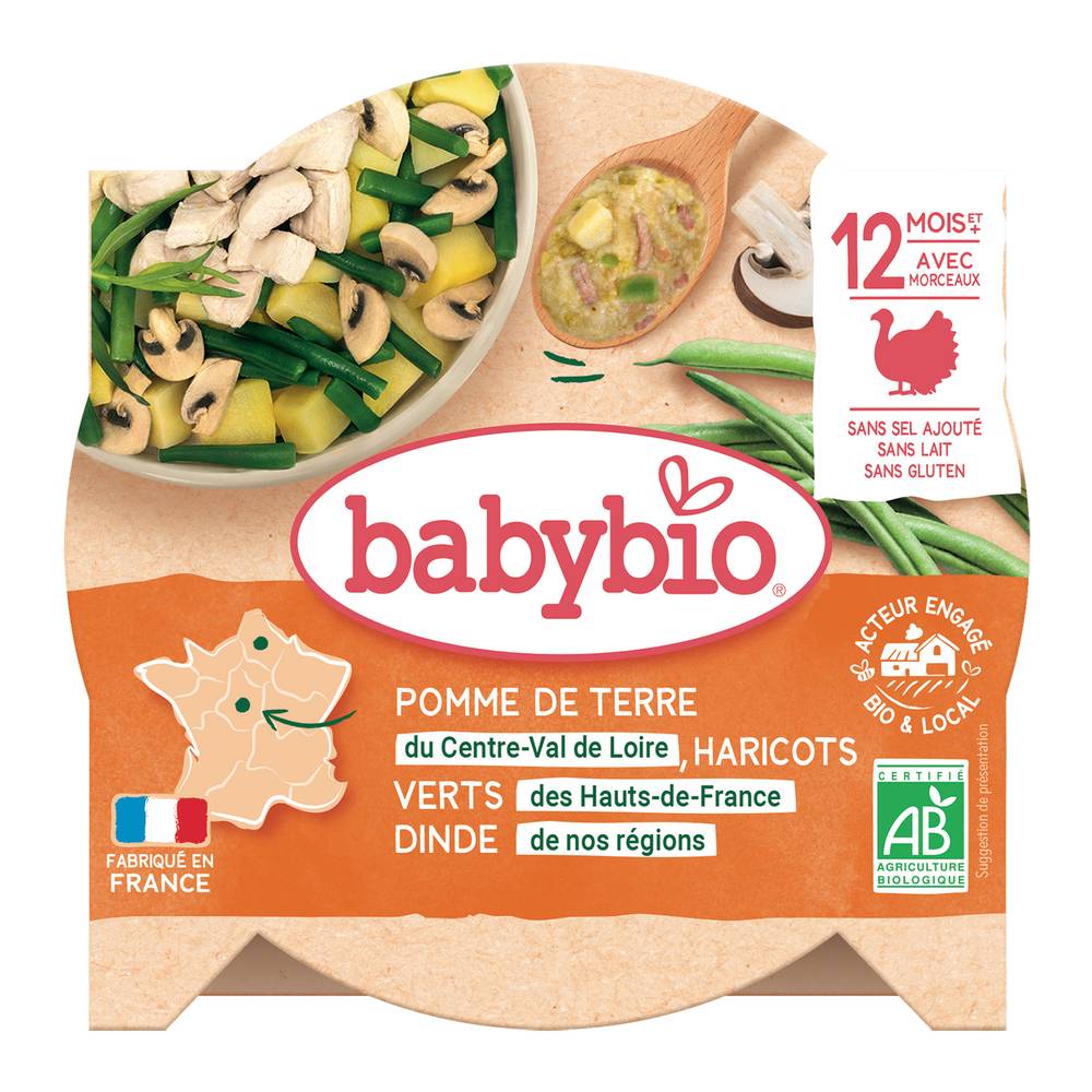 Babybio - Émincé de pomme de terre haricots verts et dinde dès 12 mois (230g)