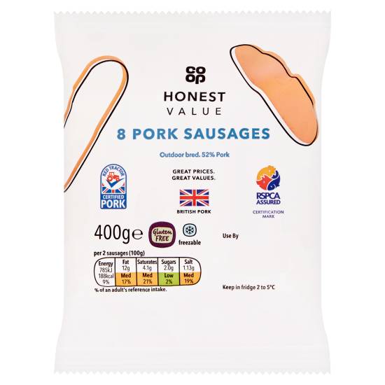 Co-Op Honest Value 8 Pork Sausages 400g