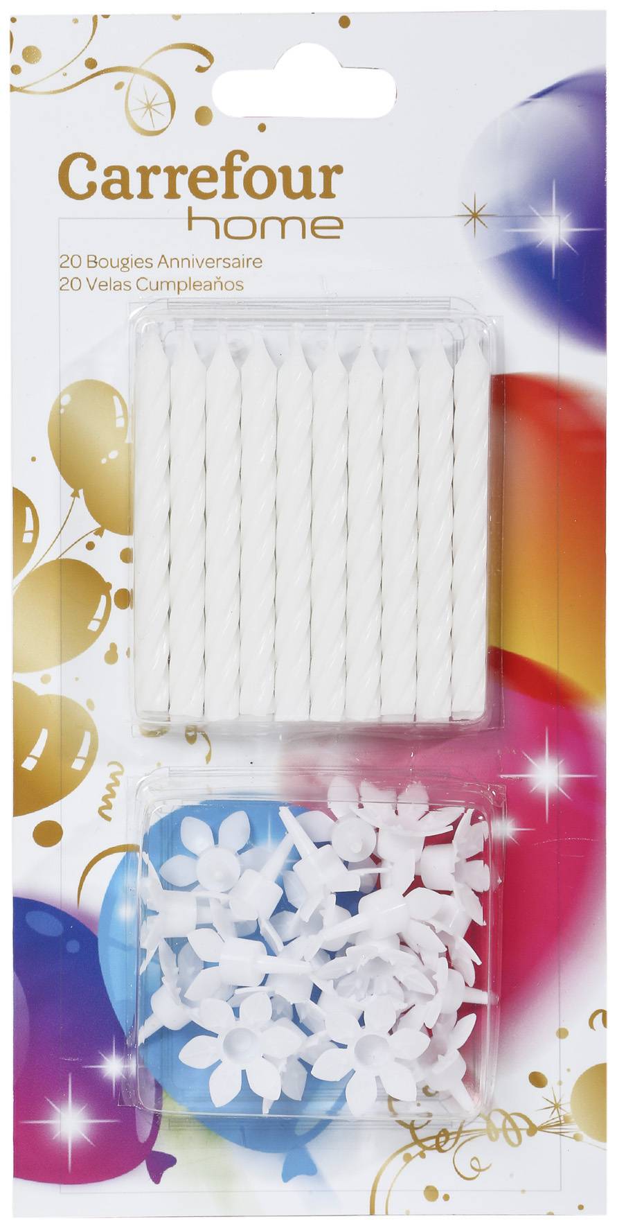 Mdd Carrefour - Blister bougies et bobèches blanc, 20 pcs