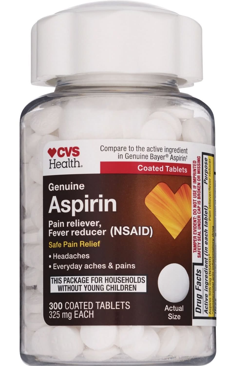 CVS Health Genuine Aspirin Pain & Fever Reliever 325 Mg Coated Tablets(300 ct)