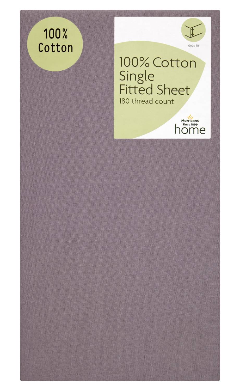 Morrisons Grey, 100% Cotton Fitted Sheet Single