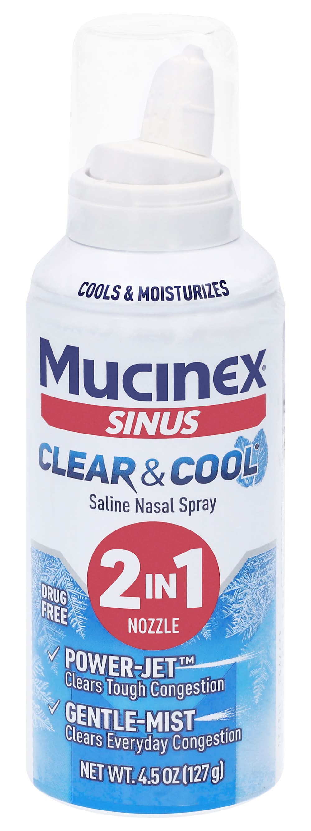 Mucinex 2-In-1 Nozzle Clear & Cool Drug Free Sinus Saline Nasal Spray (4.5 oz)