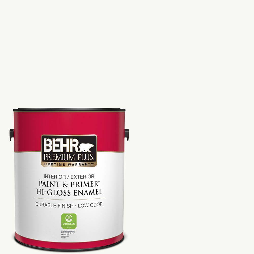 Behr Premium Plus 1 Gal. Ultra Pure White Hi-Gloss Enamel Interior/Exterior Paint And Primer