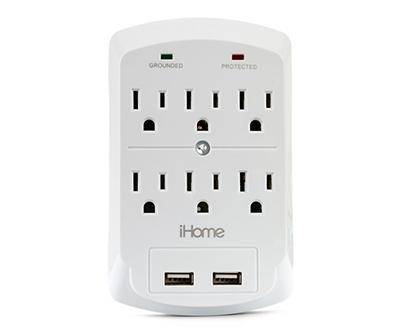 Ihome White 6-outlet Ac & Usb Wall Tap Surge Protector