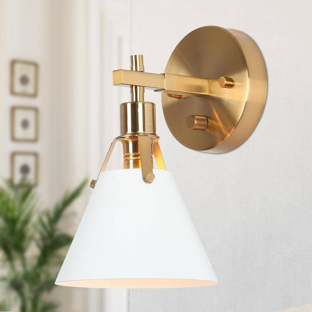 Granville Collection Gold & White Wall Sconce Modern 1-Light Bathroom Vanity Lighting With Bell-Shaped Metal Shade