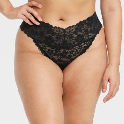 Women's Allover Lace Thong Underwear - Auden™ Black 2X: High Rise, Cotton Gusset, Lightweight Fabric