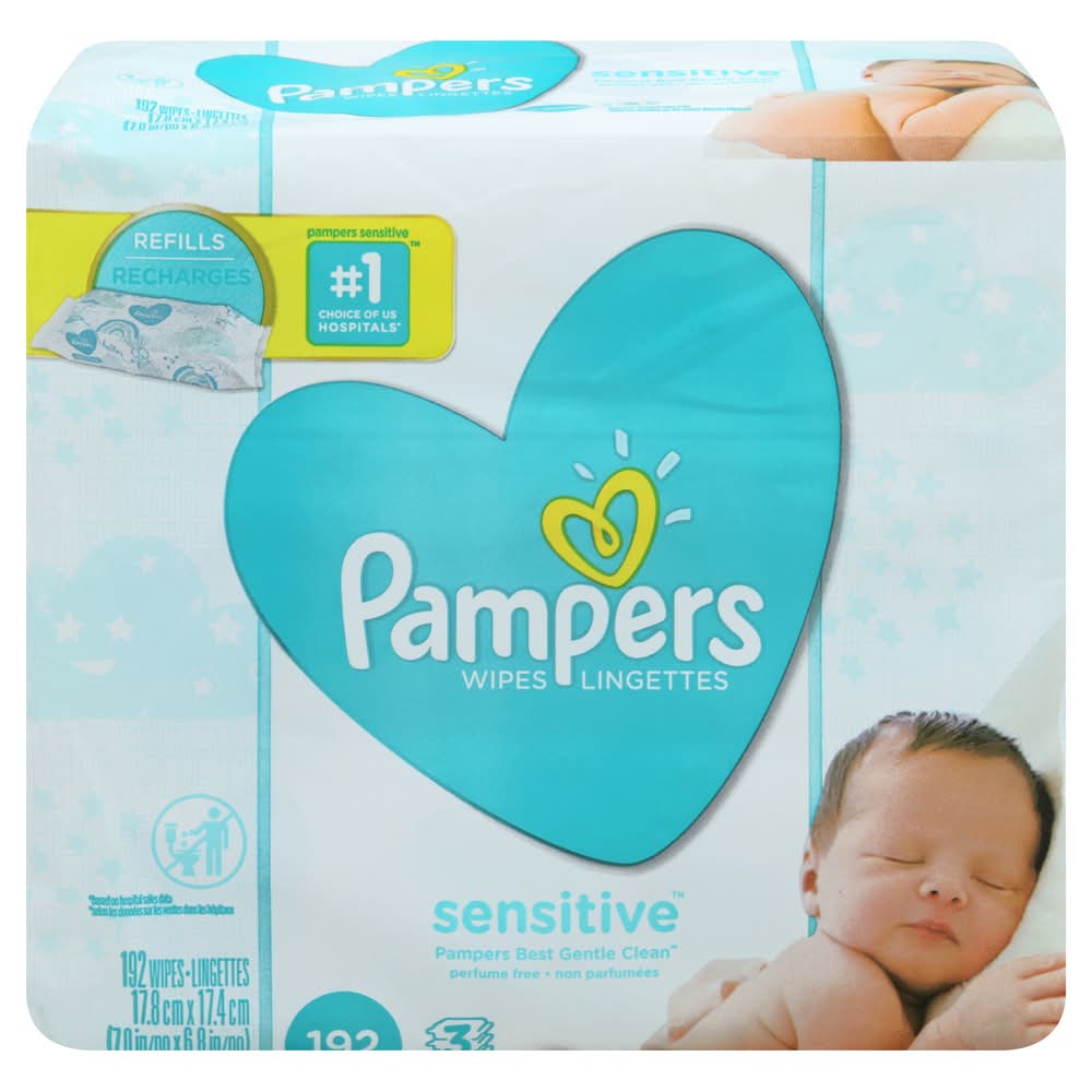 Pampers Perfume Free Sensitive Gentle Clean Baby Wipes, 7x6.8 in (192 ct)