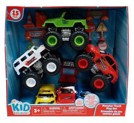 Kid connection ensemble de jeu de camions géants (15unités) - monster truck play set (1 kit)