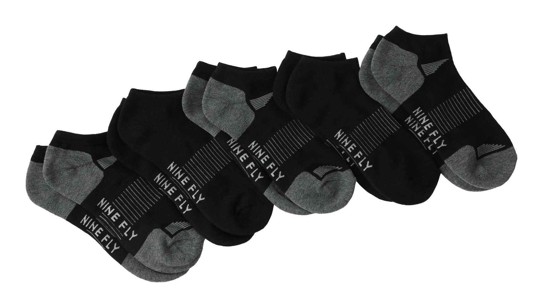Young Mens Nine Fly Performance No Show Socks 5-Pairs Black