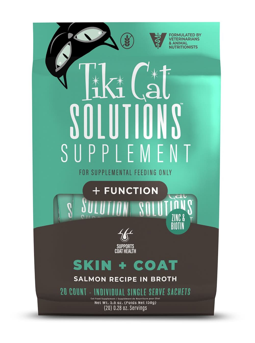Tiki Cat Solutions Supplement - Lickable, Grain Free, Skin & Coat, 20 Ct Sachets (Flavor: Salmon, Size: 2 Count)